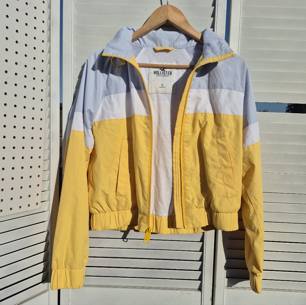 Hollister Yellow and White Colorblock Windbreaker Jacket Womens Size S